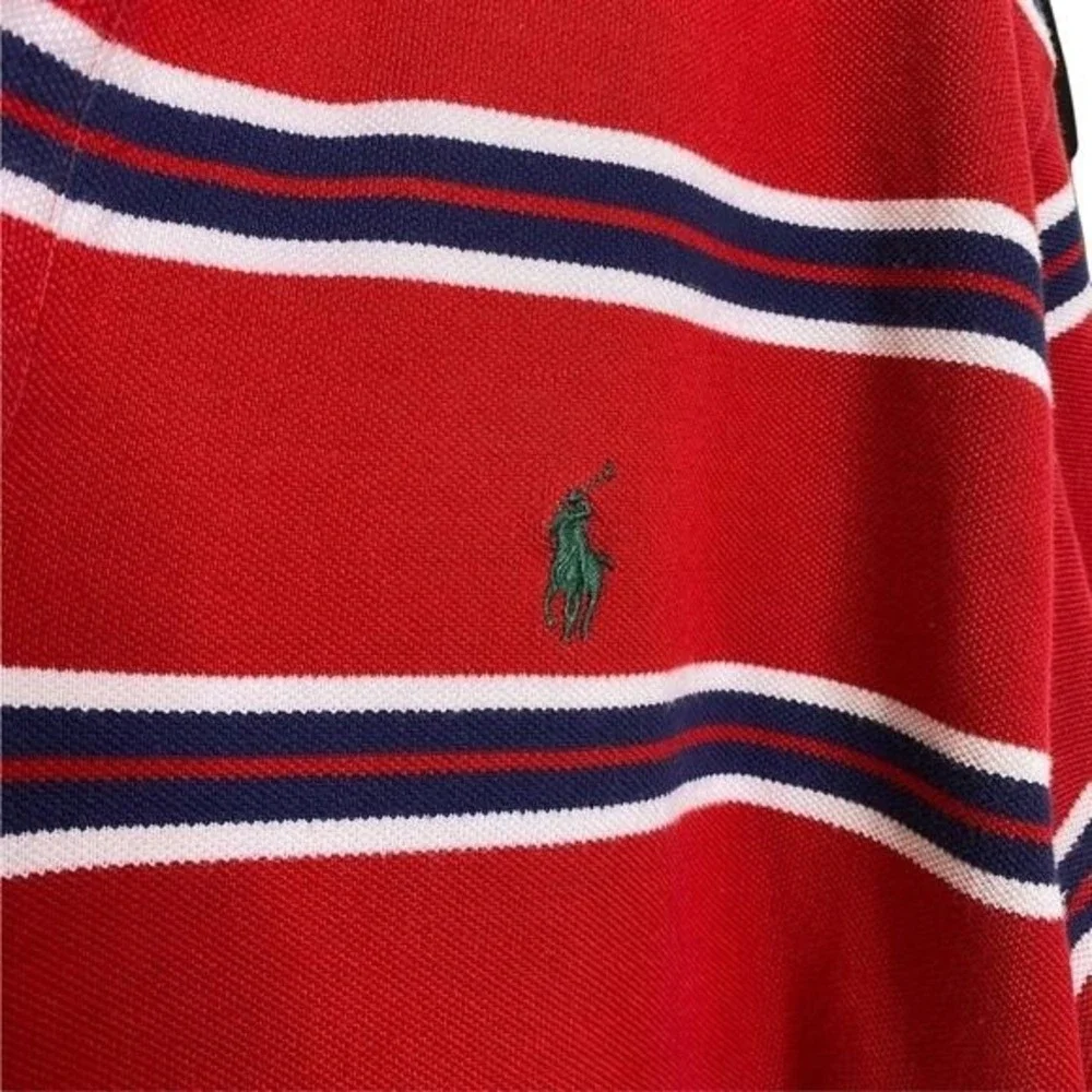 Polo Ralph Lauren Mens Red Striped Short Sleeve Cotton‎ Pique Polo Shirt Large